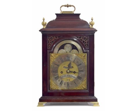 Good English mahogany double fusee verge bracket clock with six pillar movement, the 6.75" brass arch dial signed John Herber