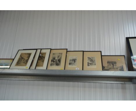 A quantity of pencil signed etchings