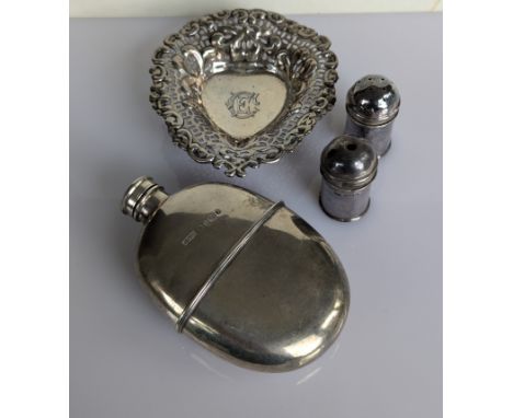 A Victorian silver hip flask with removable cup to base, screw top lid, 12.5 cm, hallmarked for James Dixon, Sheffield, 1871;