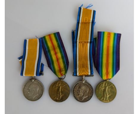 Two WW1 British Medal Duos, comprising of a British War Medal and Victory Medal, awarded to T-205025 PTE. E. HALL THE QUEEN'S