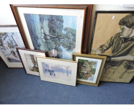20th century British school, Gentleman Reading, charcoal/chalk on brown paper, signed lower left, dated '92, 90 x 58cm, toget
