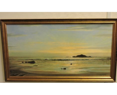 After Victor Elford, Beach Scene at Sunset, oleograph, 38 x 72cm. 