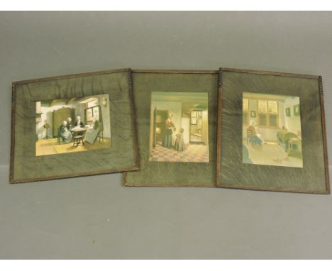 18th century Dutch School, Interior Scene, lithograph, 17 x 22cm, together with two further similar, (3).
