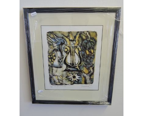 Peneuoud, (20th century Swiss) la Lyre d' Orphee, lithograph, signed and title in pencil, 32 x 26cm.