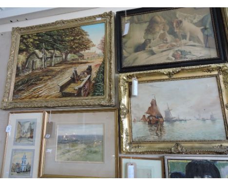 Rolen (20th Century European School) seascape, oil on canvas, together with a later larger oil, rural landscape