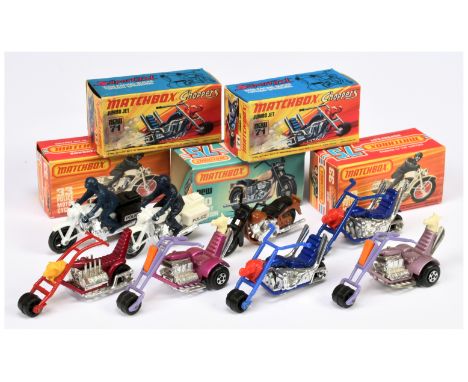 Matchbox Superfast group of Choppers &amp; Motorcycles to include 71b Jumbo Jet - metallic dark blue frame, dark blue plastic