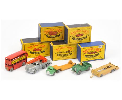 Matchbox Regular Wheels Eraly group to include (1) 5a London Bus "Buy Matchbox Series" - red, gold radiator grille, metal whe