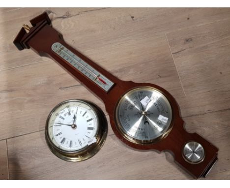 REPRODUCTION BRASS EFFECT PORTHOLE CLOCK AND WALL BAROMETER