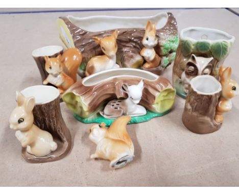 EARLY FAUNA PIECES BY HORNSEA POTTERY INCLUDES LARGE TROUGH AND MINATURE VASES