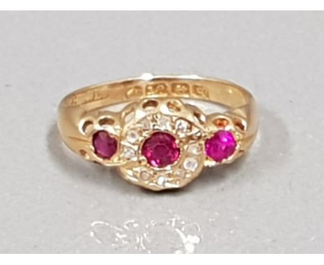 GOLD RUBY AND DIAMOND RING 1.8G SIZE H