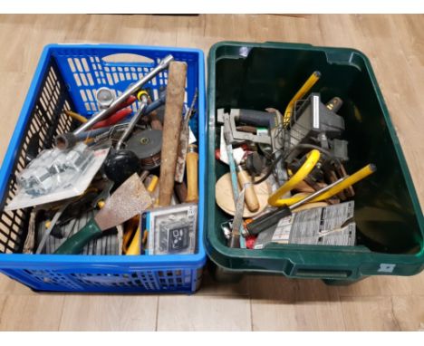 2 BOXES OF ASSORTED TOOLS INC FLOODLIGHT HAMMERS ETC