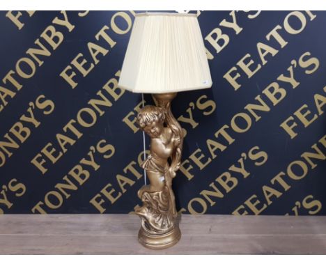 GILT BASED TABLE LAMP WITH BEAUTIFUL CHILD DESIGN AND MATCHING SHADE HEIGHT 83CM