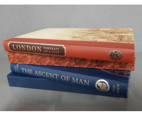 2 HARDBACKED BOOKS PUBLISHED BY THE FOLIO SOCIETY LONDON PORTRAIT OF A CITY 1998 TOGETHER WITH THE ASCENT OF MAN BY JACOB BRO