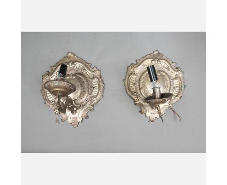 Pair of Austrian Baroque Wall Lights, copper chased and decorated. One branch for one light. Electrification not prooved. Mid