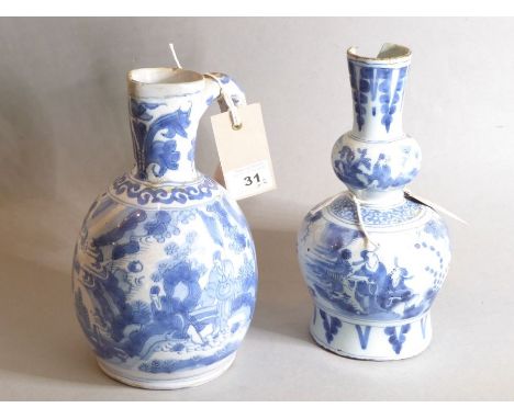 Delft - a jug of globular form, circa 1680, after the Chinese/Japanese original, painted with figures in a garden (20cm); and
