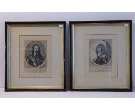 After ROBERT PEAKE (early 20th century), portrait of Charles I, black &amp; white engraving, also a companion portrait of Pri