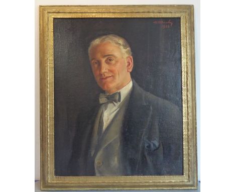 WILLIAM RAMSDEN BREALEY (1889-1949), half-length portrait of businessman Percy Waters Esq. wearing a bow tie, oil on canvas l