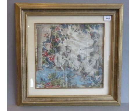 A hand-painted French wallpaper fragment (originally found mounted on canvas and covering a firescreen), the scene depicting 