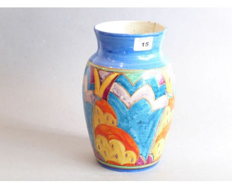 A Canford Pottery vase hand decorated with stylised shapes in the Art Deco manner, signed to underside (23cm high) Condition 