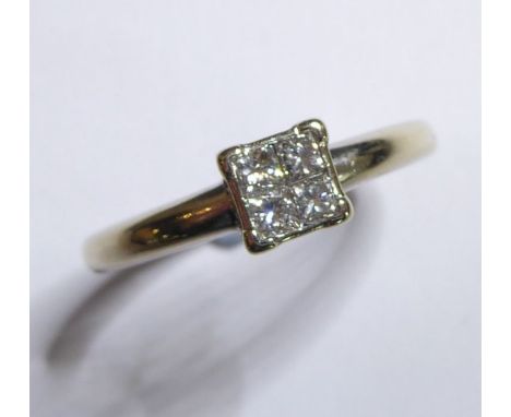 An 18-carat white-gold dress ring set with four diamonds in a square design, ring size N (total weight approx. 2.86g), within