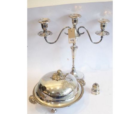Fine silver plate to include an early 20th century three light regent plate candelabra by Garrard &amp; Co., a large two-hand