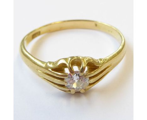 A single-stone&nbsp;diamond and yellow-gold ring: the old brilliant-cut diamond estimated to spread 0.45ct to the shank stamp