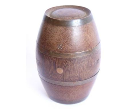 An unusual and extremally well made 20th century novelty lighter in the form of a coopered barrel (possibly Trench Art?), the