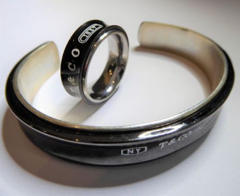 Tiffany & Co. A midnight titanium & sterling silver NY 1837 cuff bracelet, together with matching Tiffany & Co. titanium and 