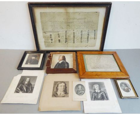 English Civil War interest: six portraits of Oliver Cromwell and two facsimile documents. A late 19th / early 20th century wa