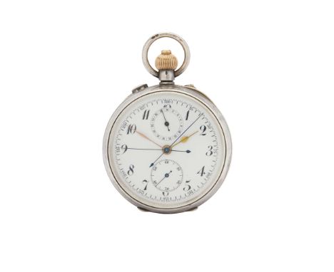  Swiss. An unusual silver cased pocket watch with split-second chronograph Case No.10108, London silver import assay mark for