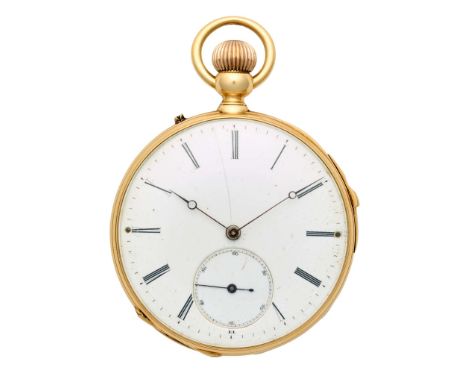  LeRoy & Fils, Paris. A gold open face quarter-repeating pocket watch No.43718, made circa 1910 Nickel-plated keyless wind mo
