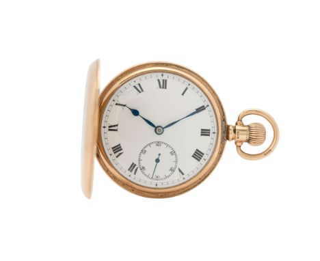  J.M.C Swiss. A 9k gold hunting cased pocket watch No. 383706, hallmarked Birmingham 1927 Hand-wound nickel plated movement, 