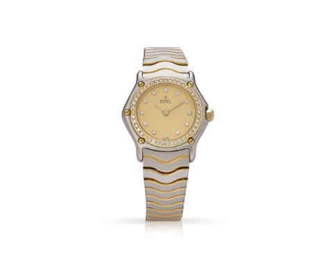  Ebel. A Ladies two-tone quartz bracelet watch with diamond bezel 'Wave' Ref.166902-X, No.11632881, made in the 1990s Quartz 