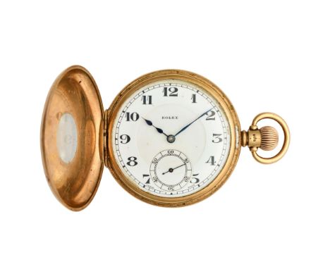  Rolex. A 9k gold half-hunter cased pocket watch No.618497, hallmarked Birmingham 1936 Cal.475 mechanical hand-wound 15 jewel