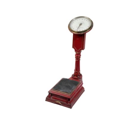 A 'SALTER'S COMPACT WEIGHING MACHINE' British made vintage scales painted in red and gold, 82cm high