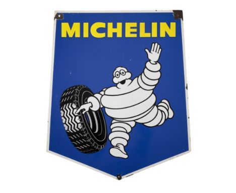 A MICHELIN DOUBLE SIDED ENAMEL ADVERTISING SIGN measuring 80cm high by 68cm wide