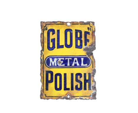 A 'GLOBE METAL POLISH' ENAMEL SIGN measuring 18cm by 13cm