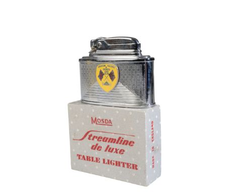 A TABLE TOP CIGARETTE LIGHTER FROM THE KENT HEADQUARTERS OF THE BRITISH RACING AND SPORTS CAR CLUB c.1960's, chrome plated wi