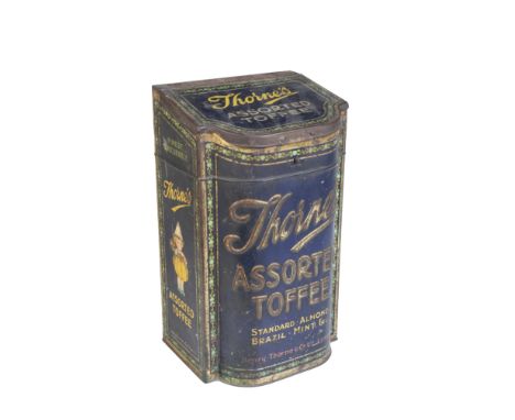 A 'THORNE'S ASSORTED TOFFEE' ENAMEL TIN measuring 40cm high and 23 across