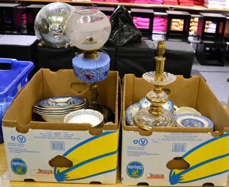 Quantity of dinnerware's including Royal Albert 'Silver Birch' pattern, a Victorian oil lamp converted to electricity and a f