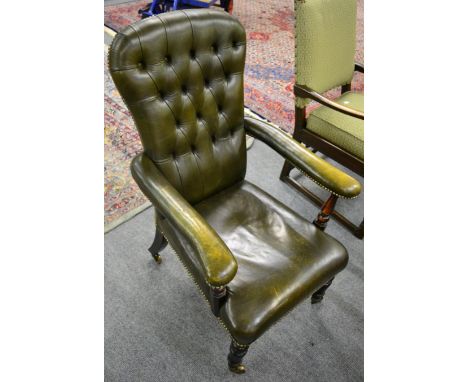 Victorian leather button back armchair