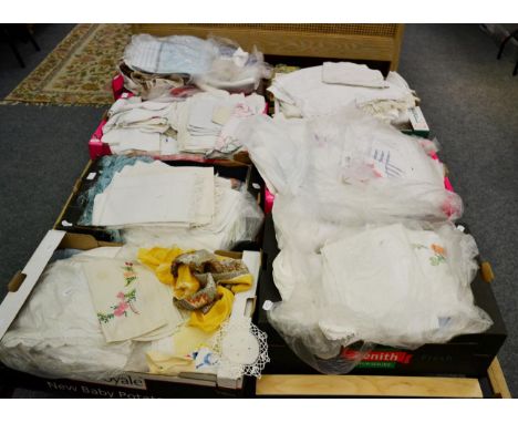 A quantity of textiles including white linen, etc (seven boxes)
