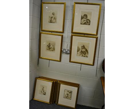 Fourteen figure studies, c.1770s sepia etchings by Zocchi and Bartolozzi after Italian masters, including a self-portrait of 