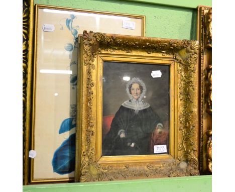 A portrait of a lady and a watercolour of flowers 