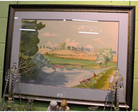 After John Northcote Nash CBE RA (1893-1977), a print of a fisherman by a river, framed    Provenance: The original owner of 