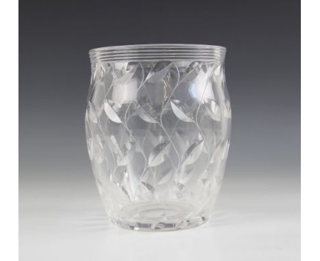 An Art Deco "Leaf Pattern" Vase By Clyne Farquharson For John Walsh c1936, of bellied form with ribbed rim, engraved signatur