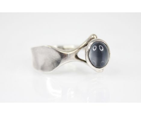 Vivianna Torun for Georg Jensen, a silver and moonstone ring, designed as on oval moonstone cabochon measuring 8mm x 7mm, bez