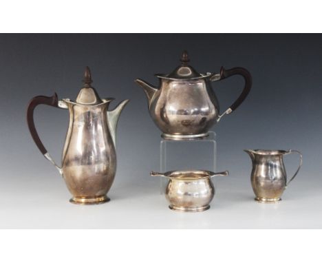 A silver tea service, Elkington &amp; Co, Birmingham 1964-66, comprising teapot, coffee pot, sucrier and milk jug, each of ba