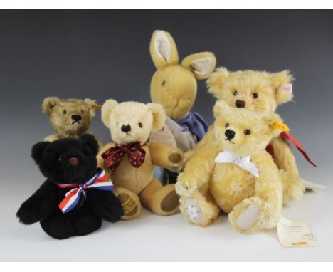 A Steiff limited edition jointed teddy bear, with embroidered ribbon '1880-2005', 32cm high, a Steiff 'Yorkshire Rose' jointe