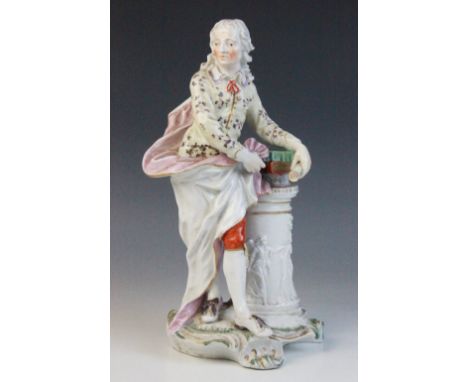 A Derby figure of John Milton (1608-1674), circa 1770, after Peter Scheemakers, modelled resting against a classical pillar a